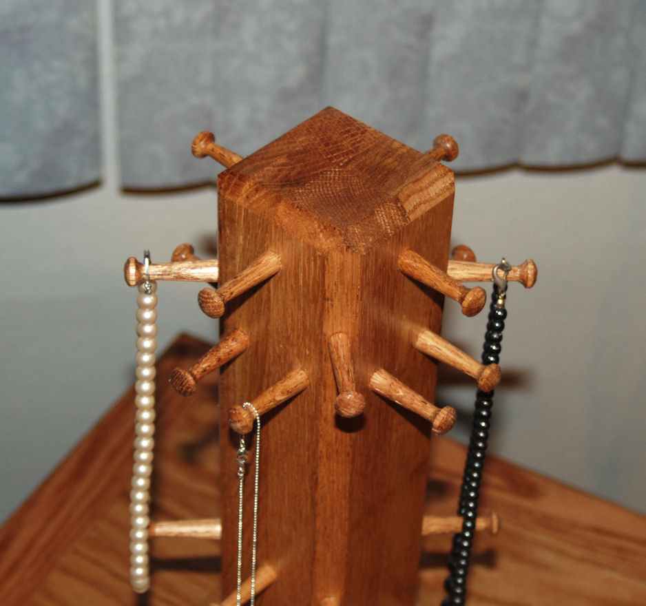 Necklace Tree Jewelry Display - Solid Oak